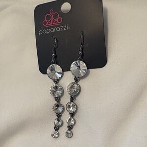 Paparazzi Silver-Tone Clear Rhinestone Linear Drop Earrings